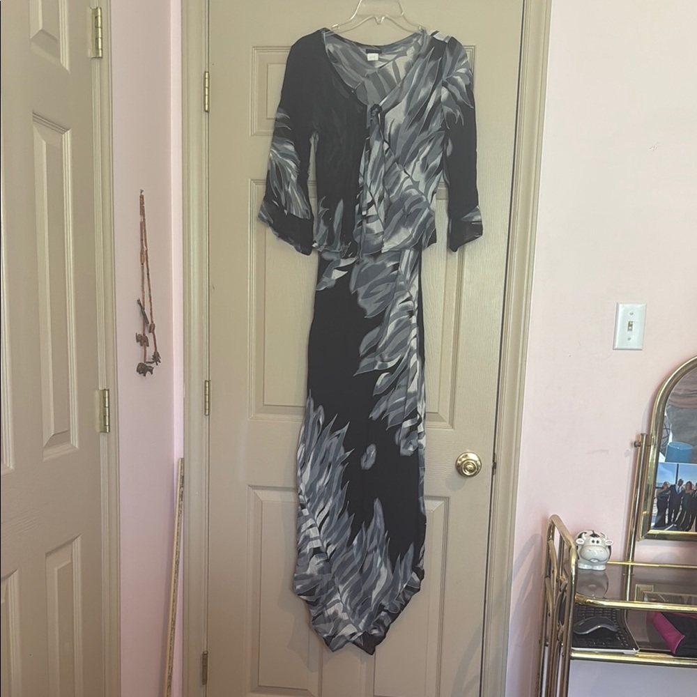 Lapis Gray and White Asymmetrical High-Low Gown